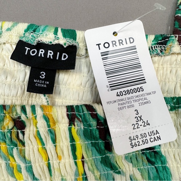 NWT $50!! TORRID smocked peplum tropical tank top, 3X. - Picture 9 of 9
